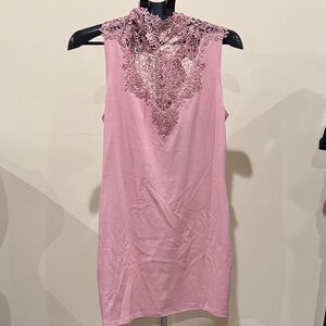 Pink Sleeveless Top with Lace Detail